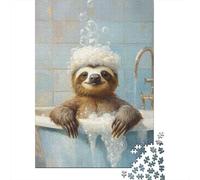 Sloth Taking A Bath 1000-Piece Puzzle for Adults, 52x38cm/1000pcs, White Pieces for Organised Sorting; for An Enjoyable Break at The Table