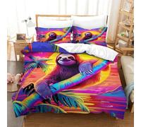 Sloth Three-dimensional Printing Bedding Three-piece Set Sloth Bed Cover Ultra-fine Fiber Pillow Slip Included Soft And Easy to Maintain Double(200x200cm)