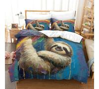 Sloth Three-dimensional Printing Bedding Three-piece Set Sloth Duvet Cover High-thread-count Fabric Encased with Zipper Soft And Easy to Maintain King(220x240cm)