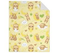 Sloth Throw Blanket - 40x50 Inches Crib Size Blanket for Baby, Kids - Soft Fluffy Blankets for Bed, Couch, Sofa - Light Yellow Cute Fuzzy Throws Gift