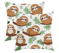 Sloth Throw Pillow Covers Set of 2, Cute Sloth Pattern Decorative Cushion Covers, Nature Inspired Home Decor for Sofa Couch Bed, Adorable Gifts for Animal Lovers 16x16 Inch