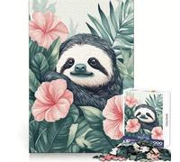 Sloth Tropical Floral Botanical 1000 Piece Jigsaw Puzzles for Teenagers Smart Game Bonding Time Image Assembly Fine Art Piece 38x52cm