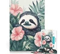 Sloth Tropical Floral Botanical 1000 Piece Jigsaw Puzzles for Teenagers Smart Game Bonding Time Image Assembly Fine Art Piece 38x52cm