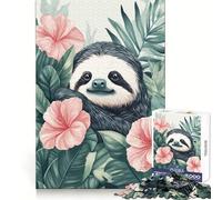 Sloth Tropical Floral Botanical 1000 Pieces Jigsaw Puzzles for Teenagers Logic Ability Toy Light Relax Accurate Cut Classic Gift 50x75cm