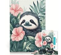 Sloth Tropical Floral Botanical 1000 Pieces Jigsaw Puzzles for Teenagers Logic Ability Toy Light Relax Accurate Cut Classic Gift 50x75cm