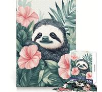 Sloth Tropical Floral Botanical Jigsaw 1000 Pieces for Teenagers Logic Boost Toy Calming Play Premium Edge Art Collectible 38x26cm