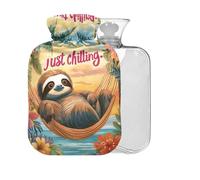Sloth Tropical Flowers Yellow Pattern Hot Water Bottle with Cover 2L Large Warm Water Bag for Pain Relief Cramps