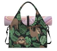 Sloth Tropical Leaves Sports Duffel Bag for Women Men Sloth Print Weekend Overnight Bag with Shoe Compartment Shoulder Tote Luggage Bag for Yoga Gym Travel