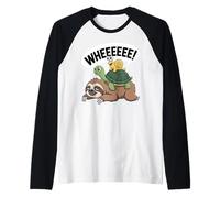 Sloth Turtle Snail Piggyback Funny Animal Lover Running Wild Raglan Baseball Tee
