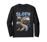 Sloth Vintage 90s Heavy Metal Retro Sloth Animal Lover Long Sleeve T-Shirt