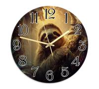 Sloth Wall Clock, Nature Wildlife Jungle Leaves Summer Green Wall Clock with Second Hand for Bedroom Office Classroom Study Room Decor 11.6x11.6 Inches