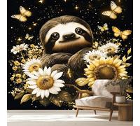 Sloth Wallpaper & Wall Mural, 366x254 cm - Sunflower Daisy Butterfly Animal Home Wall Decor for Bedroom, Living Room - S&J2282