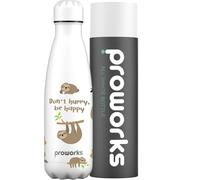 Sloth Water Bottle 500ml - Proworks Stainless Steel Insulated Water Bottle | Leakproof Screw Lid | Double Wall Vacuum Flask Keeps Drinks Hot 12 Hours Cold 24 Hours | BPA Free | White Sloth