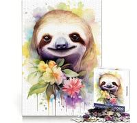 Sloth Watercolor Jigsaw Puzzles for Teenagers 1000 Mind Exercise Toy Home Activity Precision Cut Wall Art Decor 38x26cm