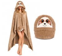 Sloth Wearable Hooded Blanket for Adults - Sloth Oversized Warm Flannel Blanket with Sleeves Hoodie - Sloth Gifts for Women Adults (Brown Sloth)