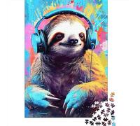 Sloth Wearing Headphones 1000 Pc Eco-friendly Paper Premium Jigsaw Puzzle Adults Educational Game Decompression Wall Decoration Gifts 38x26cm/1000pcs