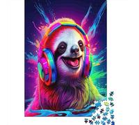 Sloth Wearing Headphones 1000 Pc Premium Cardstock Jigsaw Puzzle Senior Jigsaw Enthusiasts Decompression Training Wall Decor 52x38cm/1000pcs