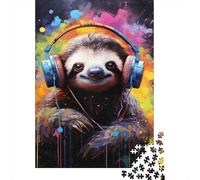Sloth Wearing Headphones 1000 Pieces Premium Cardstock Classic Jigsaw Puzzle Senior Jigsaw Enthusiasts Brain Training Wall Decor Gift Idea 52x38cm/1000pcs