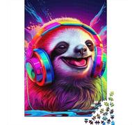 Sloth Wearing Headphones 1000 Pieces Sturdy Cardboard Diy Jigsaw Puzzle Adult Jigsaws Educational Challenge Gifts Gift Idea 52x38cm/1000pcs
