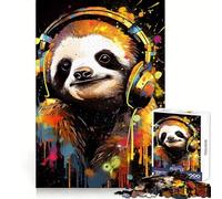 Sloth Wearing Headphones Jigsaw Puzzle for Teenagers 1000 Pieces Brain Skill Home Activity Exact Edge Festive Gift 38x26cm