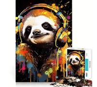 Sloth Wearing Headphones Puzzles for Adults 1000 Pieces Strengthen Memory Stress Relief Smooth Edge Heartfelt Gift 50x75cm
