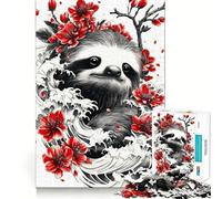 Sloth with Cherry Blossoms 1000 Piece Jigsaw Puzzles for Adults Memory Boost Family Joy Pattern Assembly Santa Wish Pick 38x52cm