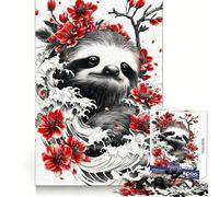 Sloth with Cherry Blossoms 1000 Piece Jigsaw Puzzles for Adults Memory Boost Family Joy Pattern Assembly Santa Wish Pick 38x52cm