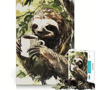 Sloth with Coffee 1000 Piece Jigsaw Puzzles for Adults Pure Logic Toy Soothing Fun Sharp Cut Amazing Present 38x26cm