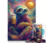 Sloth with Coffee in Psychedelic Landscape 1000 Piece Jigsaws for Teenagers Puzzle Think Toy Stress Relief Sharp Cut Santa Wish List 38x26cm