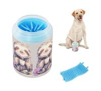 Sloth with Cup and Flower Art Reusable Pet Foot Washer with Silicone Brush Soft Pets Feet Cleaning Kit for Small Medium Large Breed Dogs/Cats