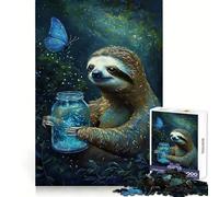 Sloth with Firefly Jar Jigsaw Puzzle for Teenagers 1000 Pieces Mental Logic Toy Stress Release Firm Cut Santa Wish Gift 38x52cm
