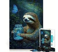 Sloth with Firefly Jar Jigsaw Puzzle for Teenagers 1000 Pieces Mental Logic Toy Stress Release Firm Cut Santa Wish Gift 38x52cm