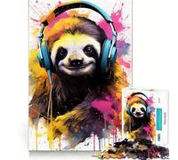 Sloth with Headphones 1000 Piece Jigsaw Puzzles for Adults Sharp Logic Toy Home Leisure Tight Cut Heartfelt Gift 38x52cm