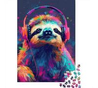 Sloth With Headphones Adult 1000-Piece Jigsaw Puzzle, 70x50cm/1000pcs; White Cardboard for Simple Sorting; Family Table Time Without A Screen