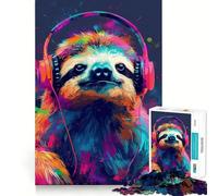 Sloth With Headphones Jigsaw Puzzle for Teenagers 1000 Pieces Brain Skill Home Activity Exact Edge Festive Gift 50x75cm