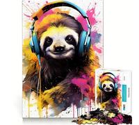 Sloth with Headphones Puzzles for Adults 1000 Pieces Strengthen Memory Stress Relief Smooth Edge Heartfelt Gift 50x75cm
