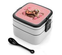 Sloth with Musical Notes on Background Bento Box 1000ml Leak Proof Lunch Container with Removable Dividers & Spoon - BPA-Free PP Stackable Lunch Box for Work, Office, Picnic, Travel, Dining Out