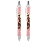 Sloth with Musical Notes on Background Black Ballpoint Pens Fine Point (0.5mm) Black Ink Pen Retractable Ball Point Pens with Comfortable Full Grip for Journaling, And Office Writing Ideal 2 PCS