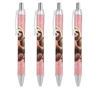 Sloth with Musical Notes on Background Black Ballpoint Pens Fine Point (0.5mm) Black Ink Pen Retractable Ball Point Pens with Comfortable Full Grip for Journaling, And Office Writing Ideal 4 PCS