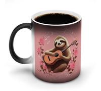 Sloth with Musical Notes on Background Color Changing Mug 11 Oz Heat Changing Coffee Mugs Funny Magic Cup Heat Sensitive Ceramics Mug Novelty Coffee Cups Personalized Customized Gift Idea for Men & W