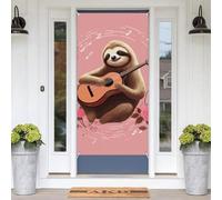 Sloth with Musical Notes on Background Door Banners for Front Doors, Spring Summer Decorative Door Cover Welcome Porch Banner Decoration Hanging Wall Background for Party Supplies Indoor Outdoor Home