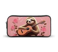 Sloth with Musical Notes on Background Pencil Case - Large Capacity Pencil Pouch Aesthetic Makeup Bag with Zipper for Stationery, Art Supplies, Travel Essentials