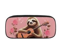 Sloth with Musical Notes on Background Pencil Case Waterproof Leather Pencil Pouch Multi-purpose Aesthetic Makeup Bag Cute Pen Bag Large Cosmetic Bag for Office Stationery, Travel