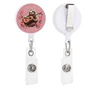 Sloth with Musical Notes on Background Retractable Badge Reel - Personalized ID Name Badge Holder with Lanyard Cute Badges Reel Holder Round Nurse Doctor Name Tag Badges Clip for Work