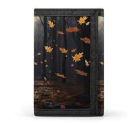 Sloth with Musical Notes on Background Trifold Wallet Front Pocket Coin Purse - Slim Credit Card Holder for Men & Women, There are many autumn leaves falling in the f, One Size, Classic