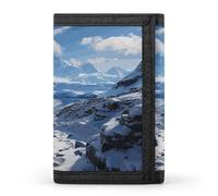 Sloth with Musical Notes on Background Trifold Wallet Front Pocket Coin Purse - Slim Credit Card Holder for Men & Women, Spectacular snowy mountains, One Size, Classic