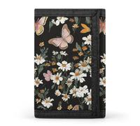 Sloth with Musical Notes on Background Trifold Wallet Front Pocket Coin Purse - Slim Credit Card Holder for Men & Women, Various butterflies and daisies, One Size, Classic