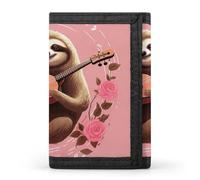 Sloth with Musical Notes on Background Trifold Wallet Front Pocket Coin Purse - Slim Credit Card Holder for Men & Women, Sloth with musical notes on background, One Size, Classic