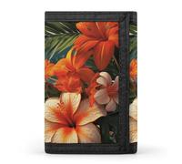 Sloth with Musical Notes on Background Trifold Wallet Front Pocket Coin Purse - Slim Credit Card Holder for Men & Women, Tropical flowers and decorations, One Size, Classic