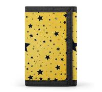 Sloth with Musical Notes on Background Trifold Wallet Front Pocket Coin Purse - Slim Credit Card Holder for Men & Women, Yellow background with black stars, One Size, Classic